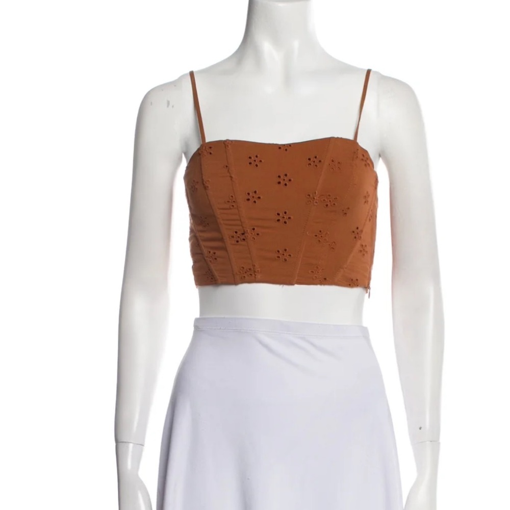 Jason Wu brown eyelet sweetheart neckline crop top